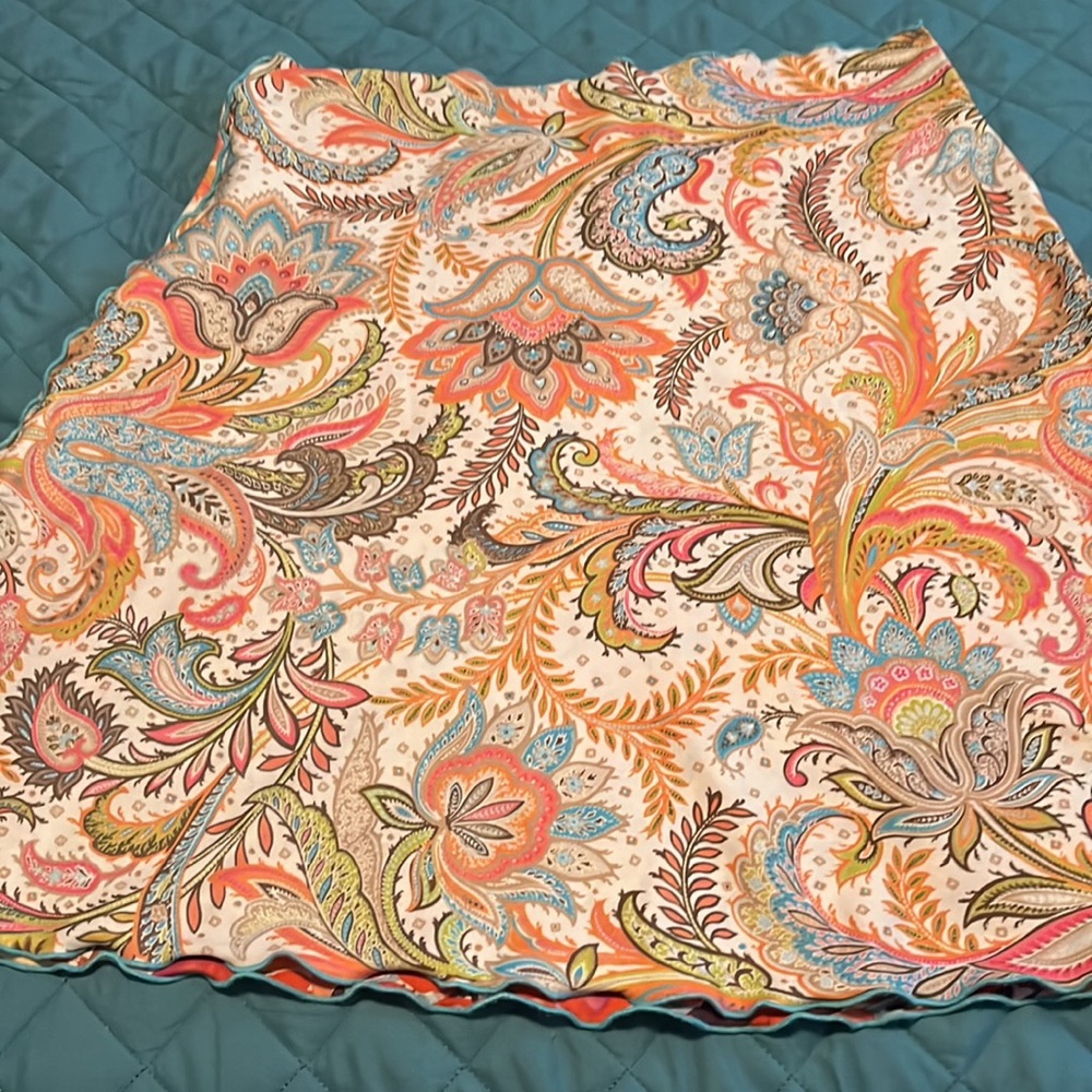 Cream Floral-Print Mini Skirt with Pink and Orange Accents - Picture 2 of 8
